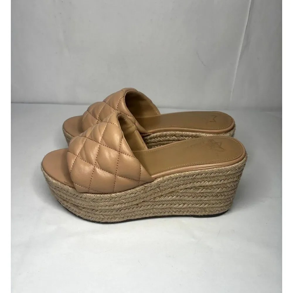 Marc Fisher Women's Velia Wedge Sandal Espadrilles Tan Platform Slip-On Heels